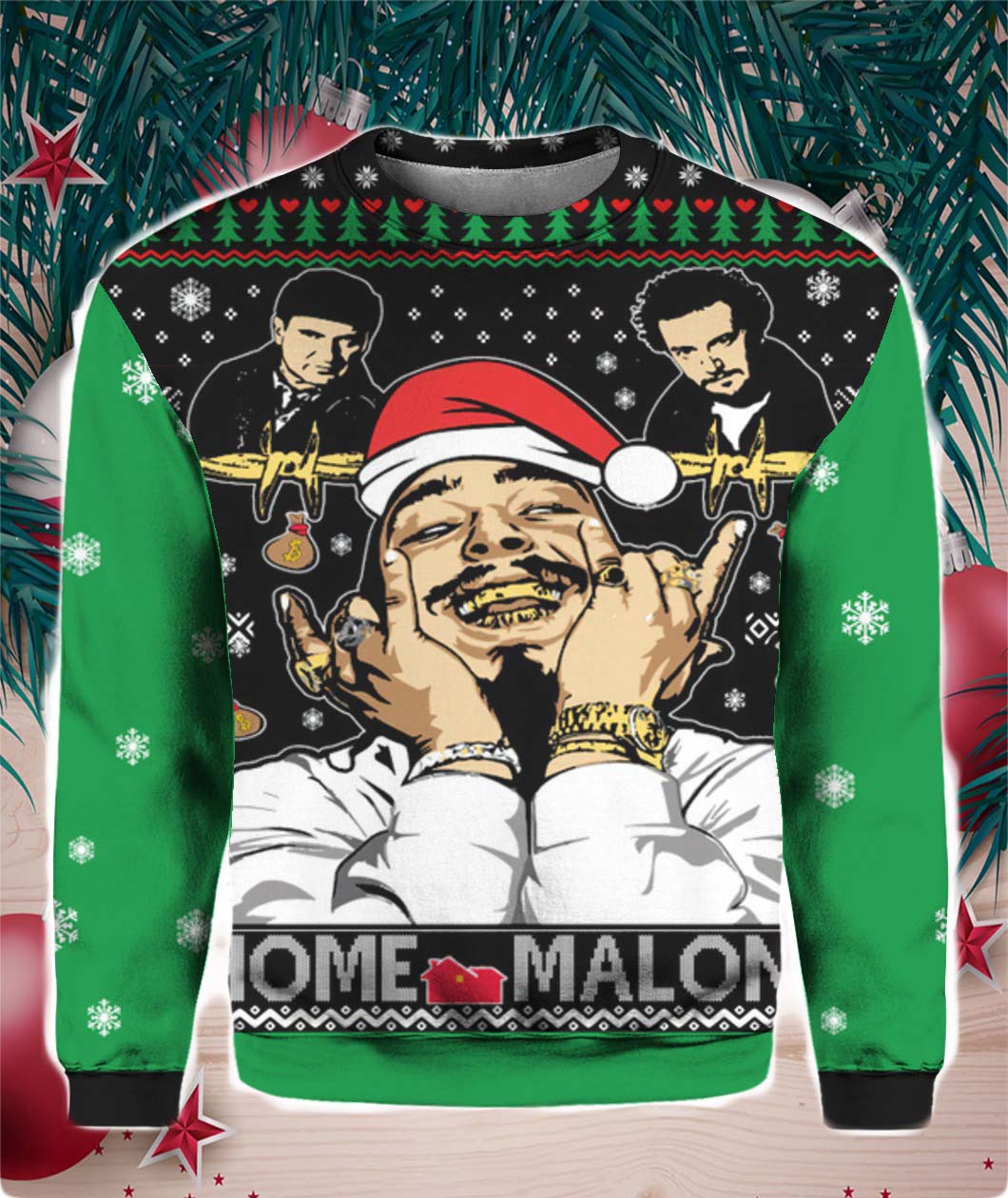 Home Malone Home Alone Post Malone Parody 3D Ugly Christmas Sweater- Best Christmas Gifts 2023