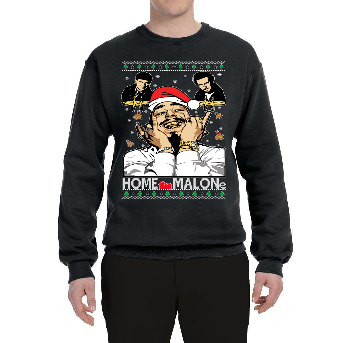 Home Malone Parody Ugly Christmas Sweater Unisex Crewneck Graphic Sweatshirt- Best Christmas Gifts 2023