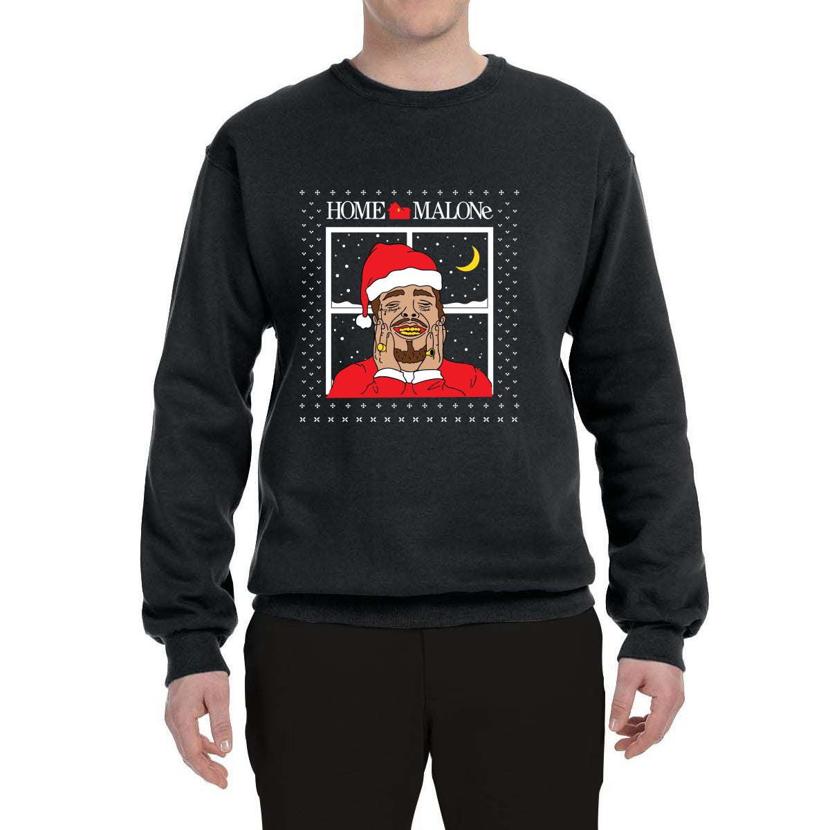 Home Malone White Ugly Christmas Sweater Unisex Crewneck Graphic Sweatshirt- Best Christmas Gifts 2023