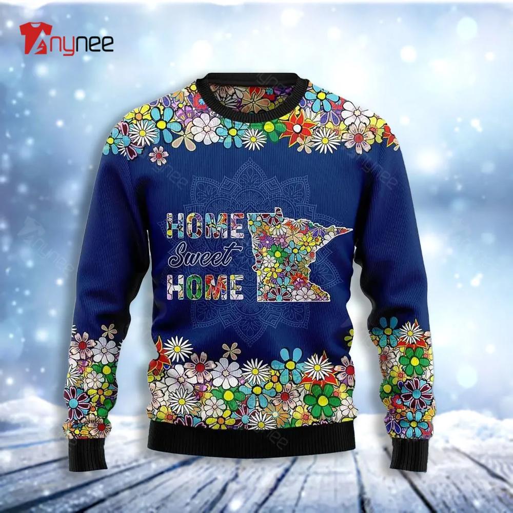 Home Sweet Home Minnesota Flower Ugly Christmas Sweater- Best Christmas Gifts 2023