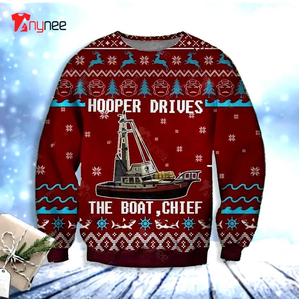 Hooper Drives The Boat Jaws Womens Ugly Christmas Sweater- Best Christmas Gifts 2023