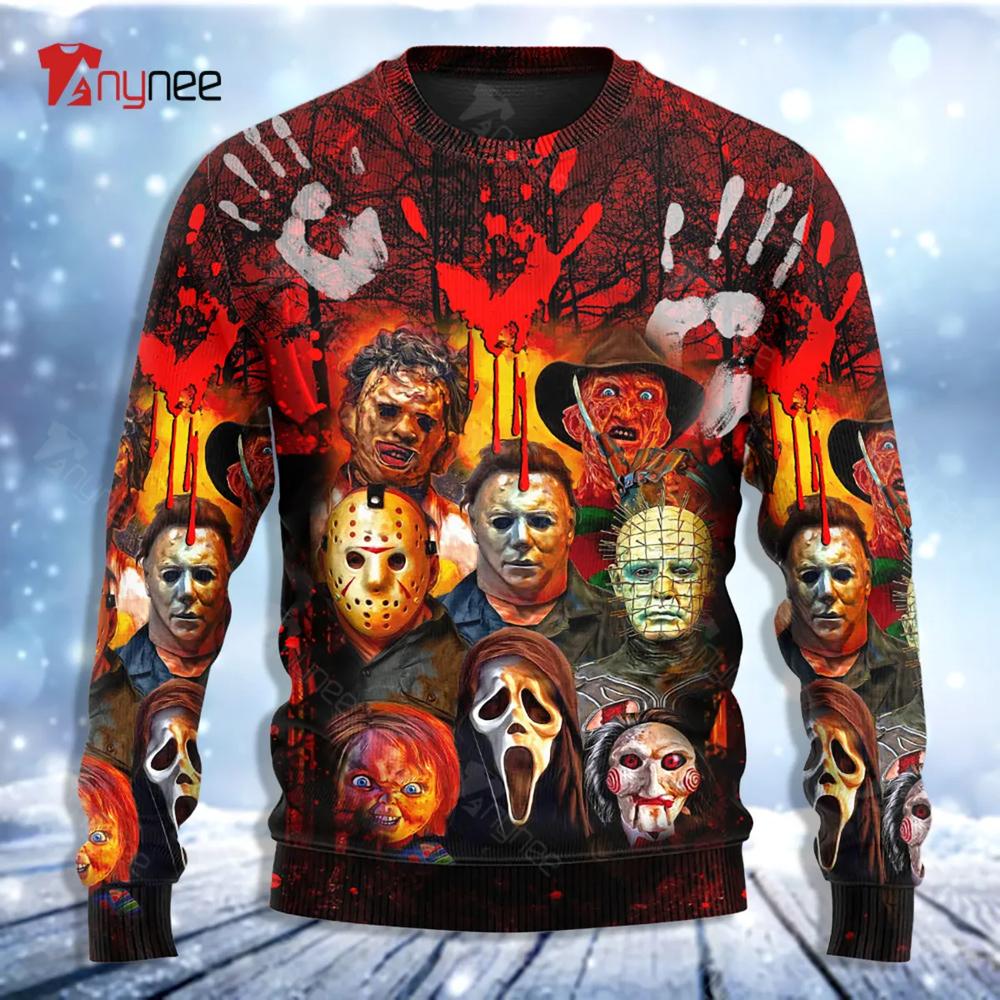 Horror Movie Characters Bloodcary Ugly Christmas Sweater- Best Christmas Gifts 2023