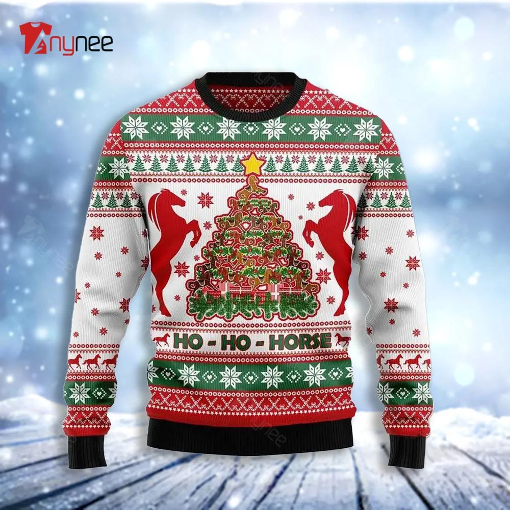 Horse And Christmas Tree Ugly Christmas Sweater- Best Christmas Gifts 2023