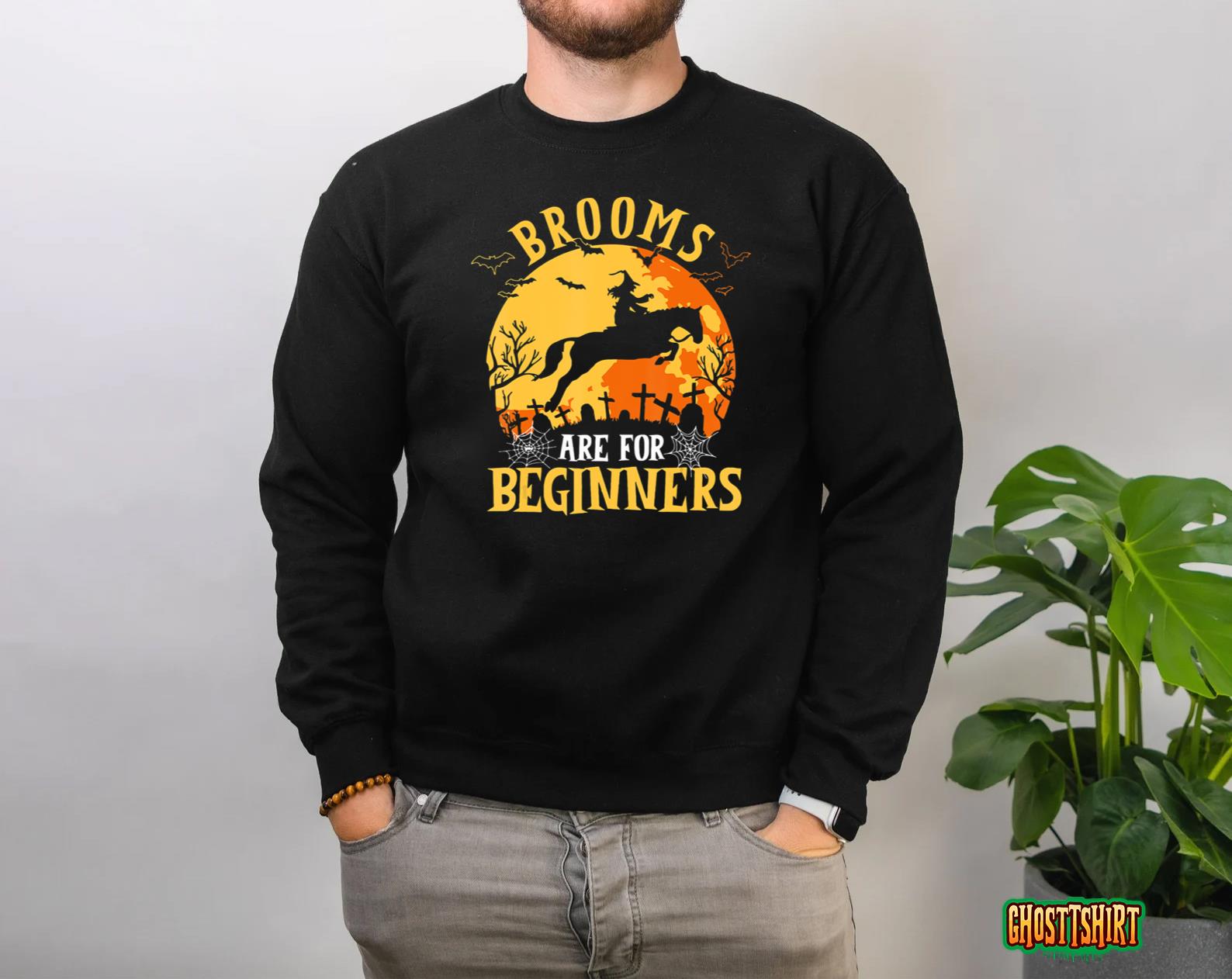 Horses Witch Halloween Funny Brooms Are For Beginners T-Shirt