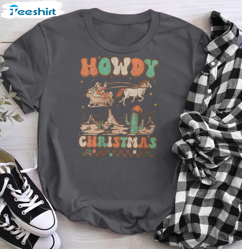 Howdy Christmas Shirt – Cowboy Santa Western Rodeo Vintage Crewneck Sweatshirt