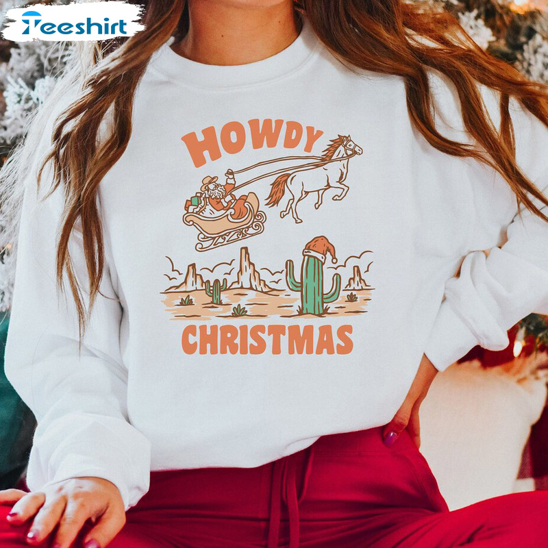 Howdy Christmas Shirt – Groovy Christmas Vintage Sweatshirt Long Sleeve