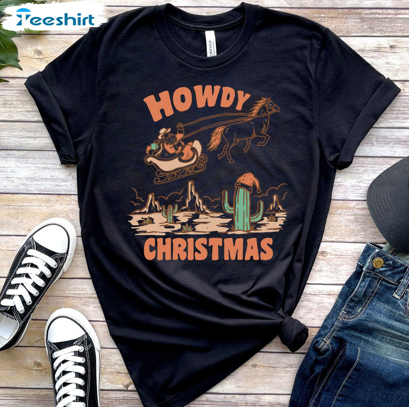 Howdy Christmas Shirt – Santa Christmas Western Short Sleeve Crewneck