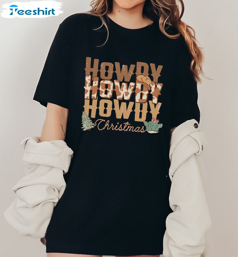 Howdy Christmas Shirt – Western Christmas Leopard Crewneck Unisex Hoodie