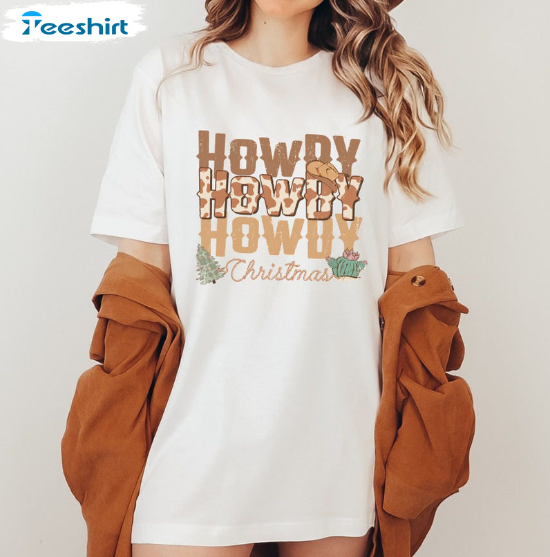 Howdy Christmas Shirt – Western Christmas Leopard Crewneck Unisex Hoodie