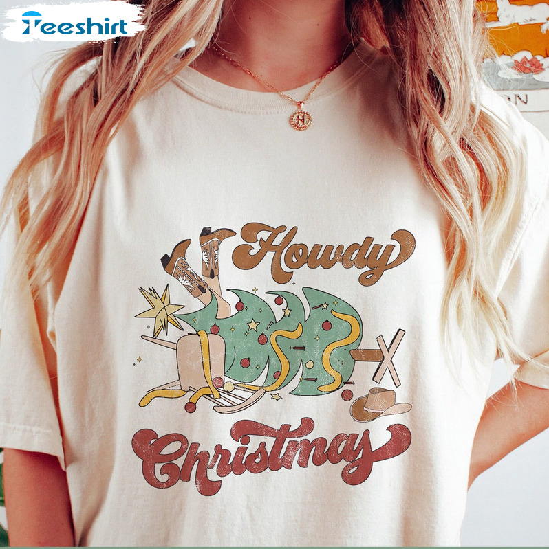 Howdy Christmas Sweatshirt – Western Christmas Tree Unisex Hoodie Tee Tops