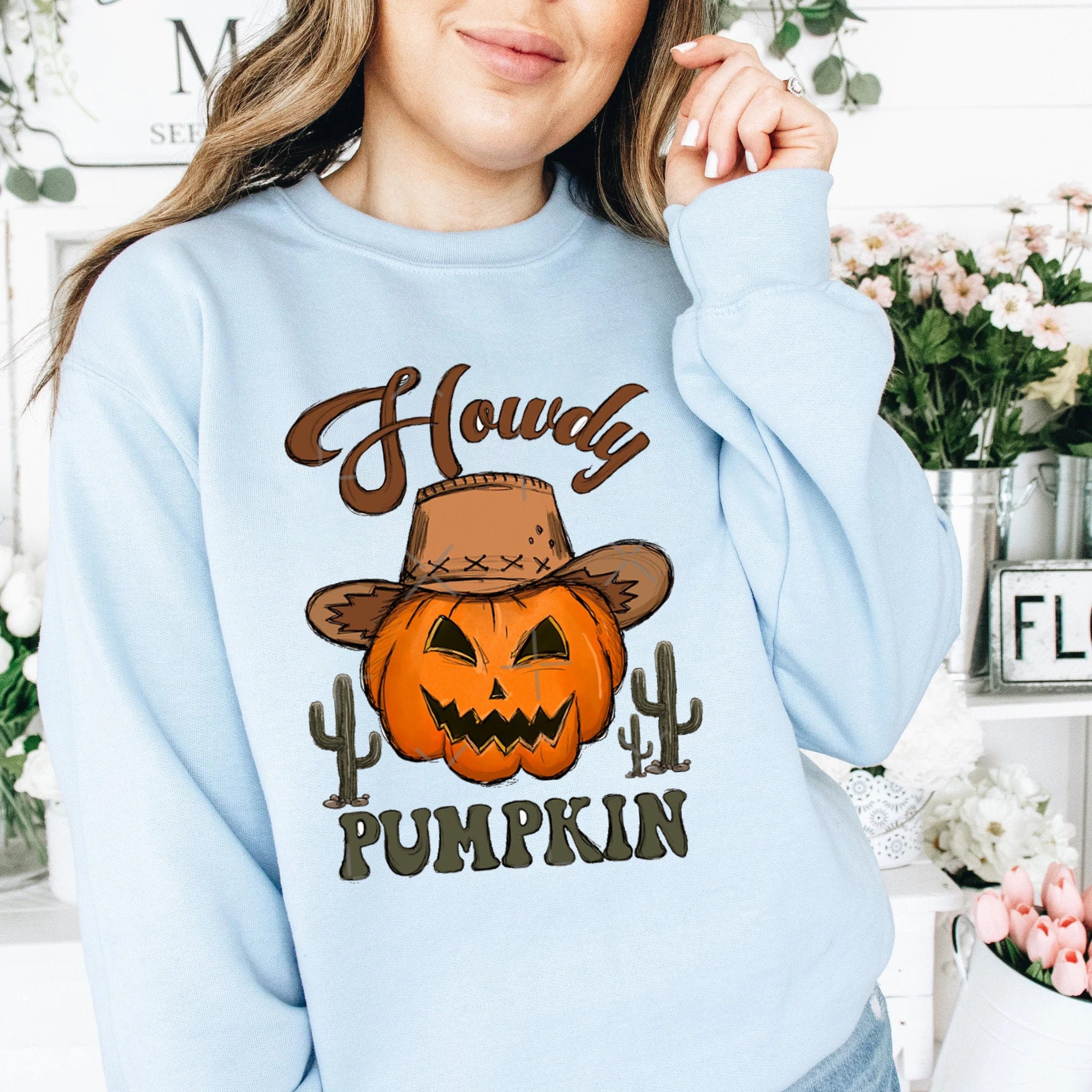 Howdy Pumpkin Western Halloween Cowgirl Sweatshirt