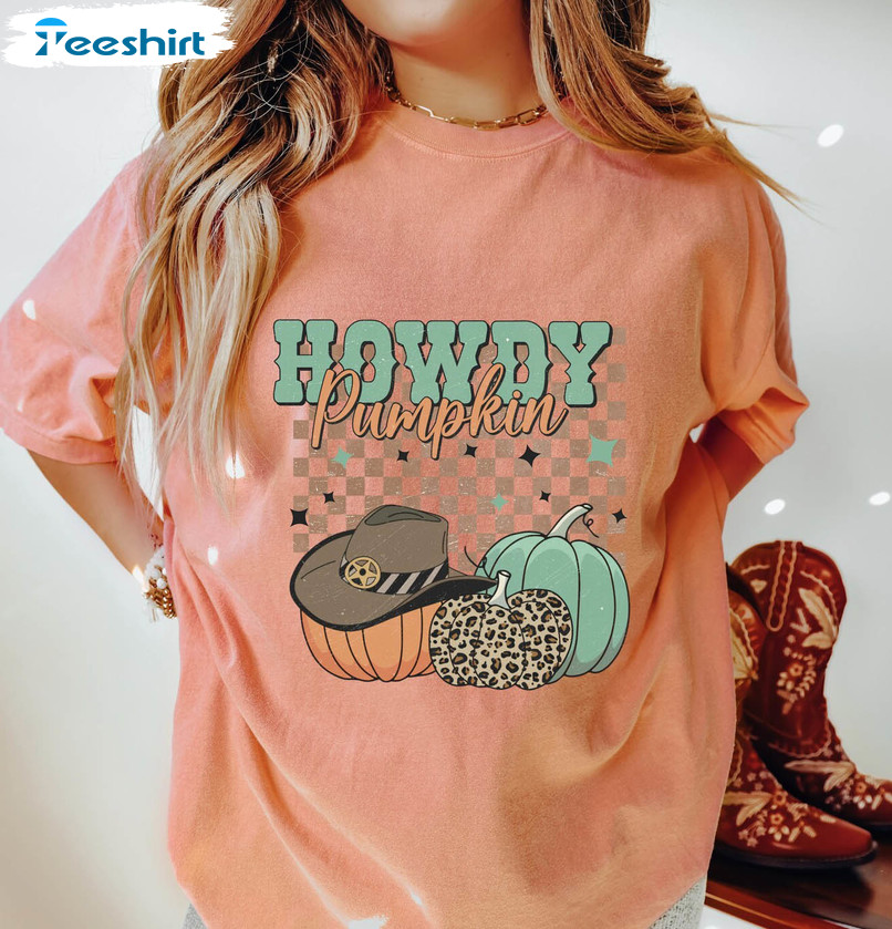 Howdy Pumpkin Western Halloween Shirt, Western Retro Tee Tops Sweater