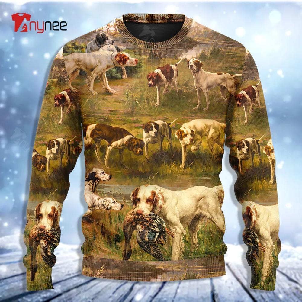 Hunting Dog Hunting Duck Art Style Ugly Christmas Sweater- Best Christmas Gifts 2023