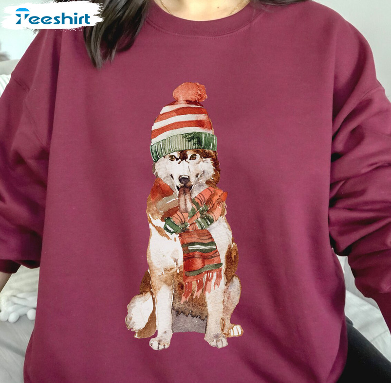 Husky Christmas Sweatshirt, Siberian Husky Short Sleeve Crewneck