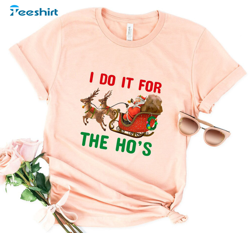 I Do It For The Hos Shirt, Christmas Santa Unisex Hoodie Long Sleeve