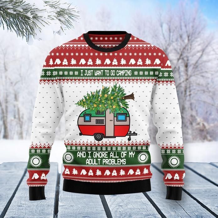 I Just Want To Go Camping Ugly Christmas Sweater | Unisex | Full Size | Adult | Colorful | US3836- Best Christmas Gifts 2023