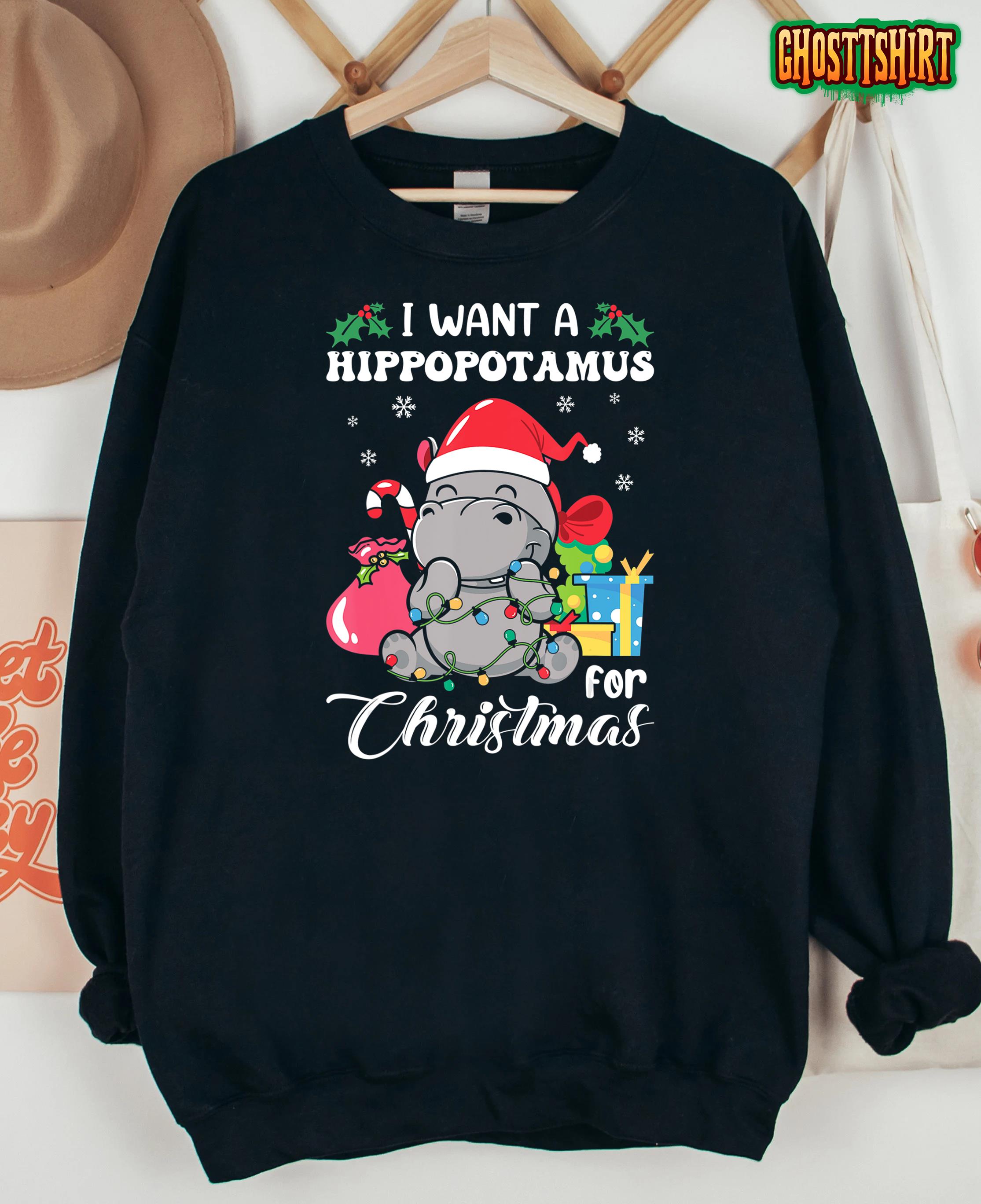 I Want A Hippopotamus For Christmas Hippo Christmas Pajamas T-Shirt