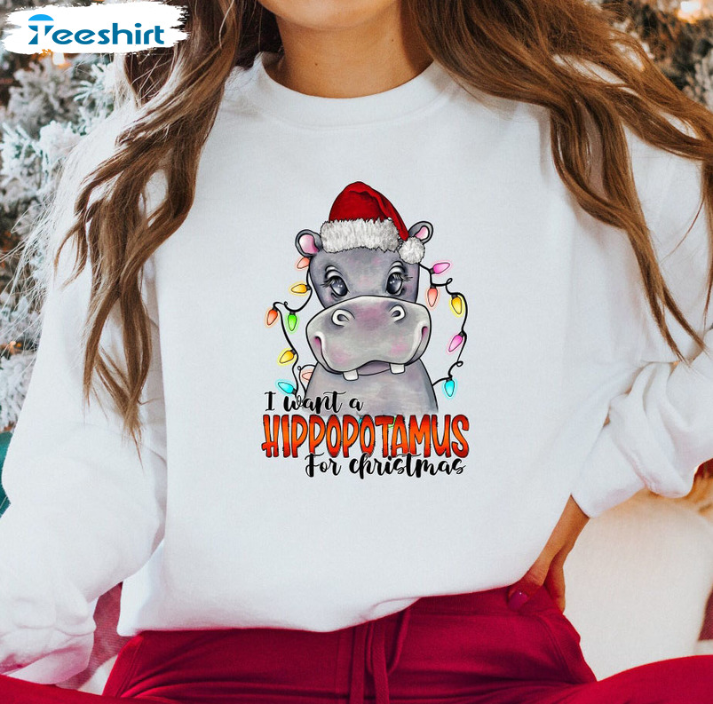 I Want A Hippopotamus For Christmas Sweatshirt – Hippopotamus Funny Long Sleeve Tee Tops