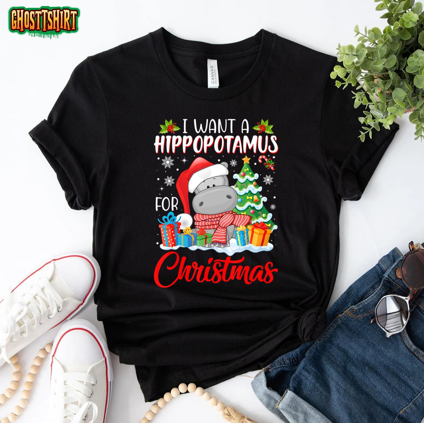 I Want A Hippopotamus For Christmas Tshirt Cute Xmas Costume T-Shirt