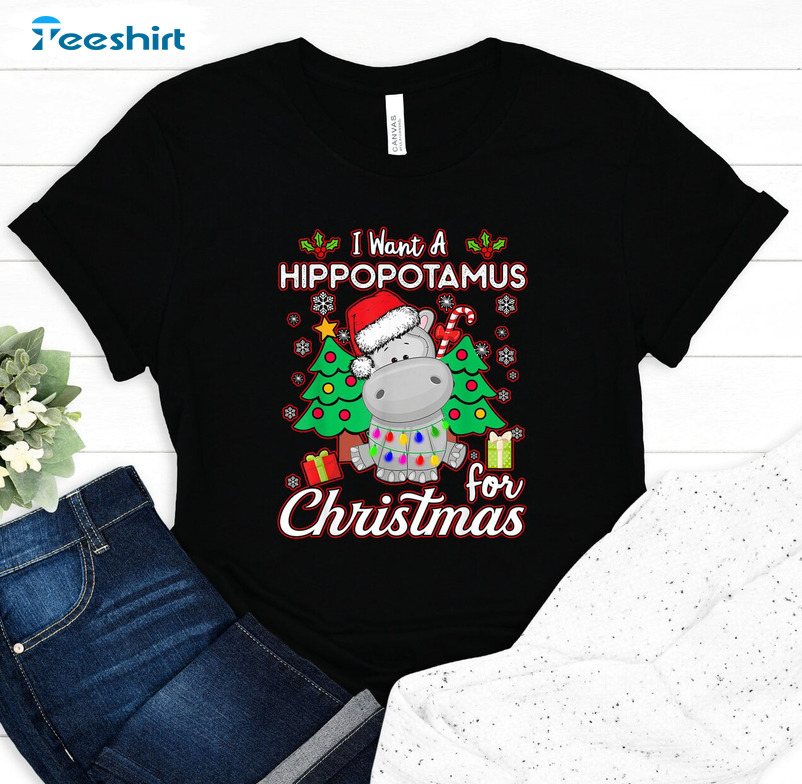 I Want To Hippopotamus For Christmas Shirt – Xmas Hippo Crewneck Sweater