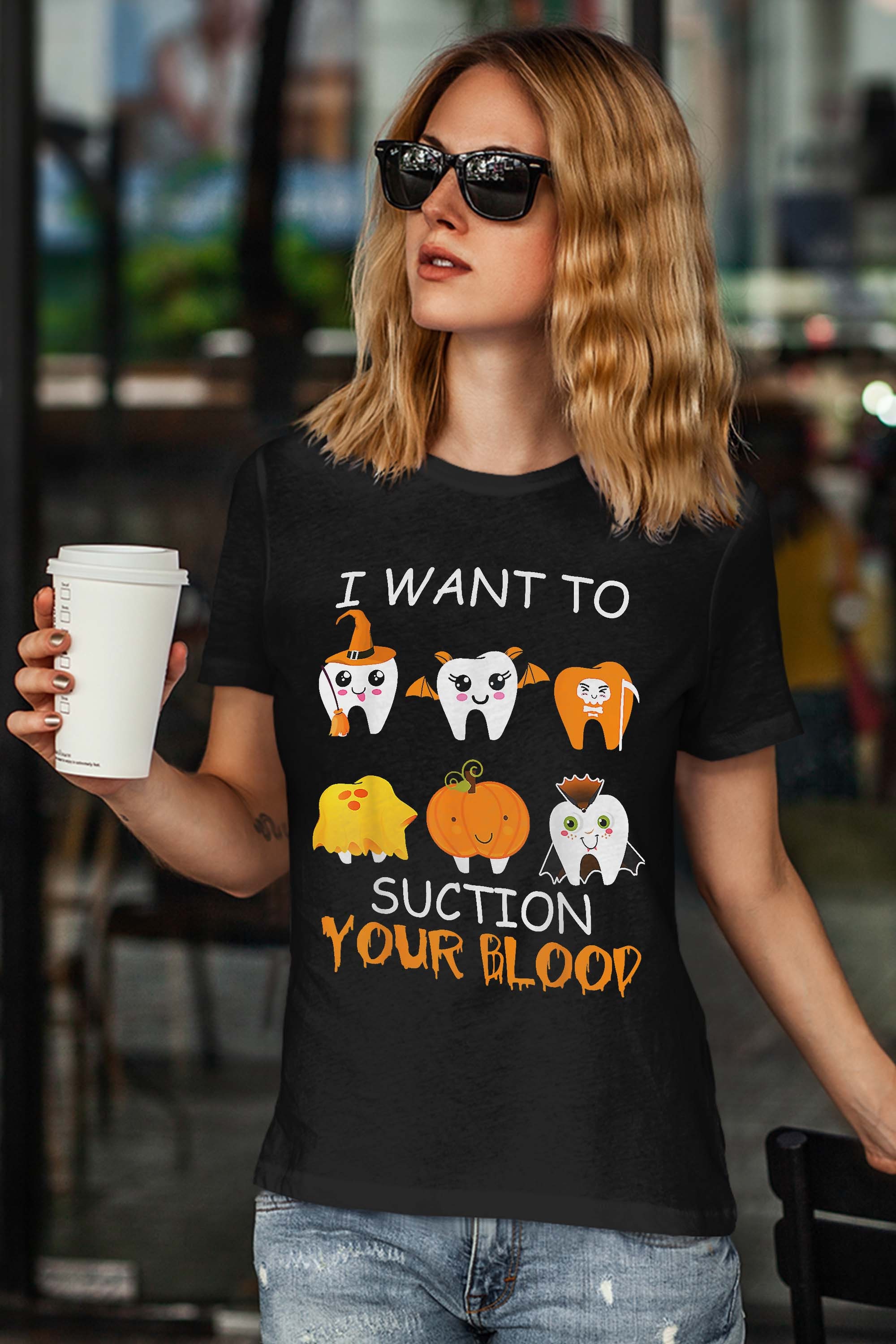 I Want To Suction Your Blood Funny Tooth Halloween Dental T-Shirt