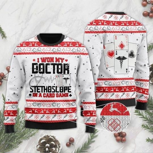 I Won My Doctor Stethoscope In A Card Game Ugly Christmas Sweater | For Men & Women | Adult | US1177- Best Christmas Gifts 2023