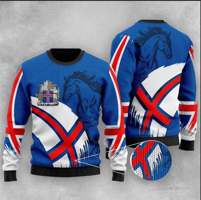 Iceland Flag Style Ugly Christmas Sweater | Unisex | Full Size | Adult | Colorful | US3857- Best Christmas Gifts 2023