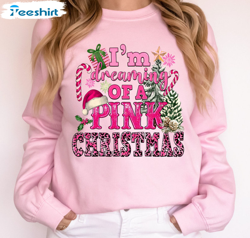 I’m Dreaming Of A Pink Christmas Funny Shirt, Xmas Leopard Unisex Hoodie Sweater