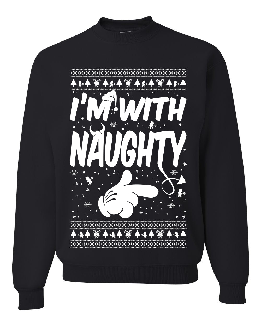 I’m With Naughty Individual Couples Ugly Christmas Sweater Unisex Crewneck Graphic Sweatshirt- Best Christmas Gifts 2023