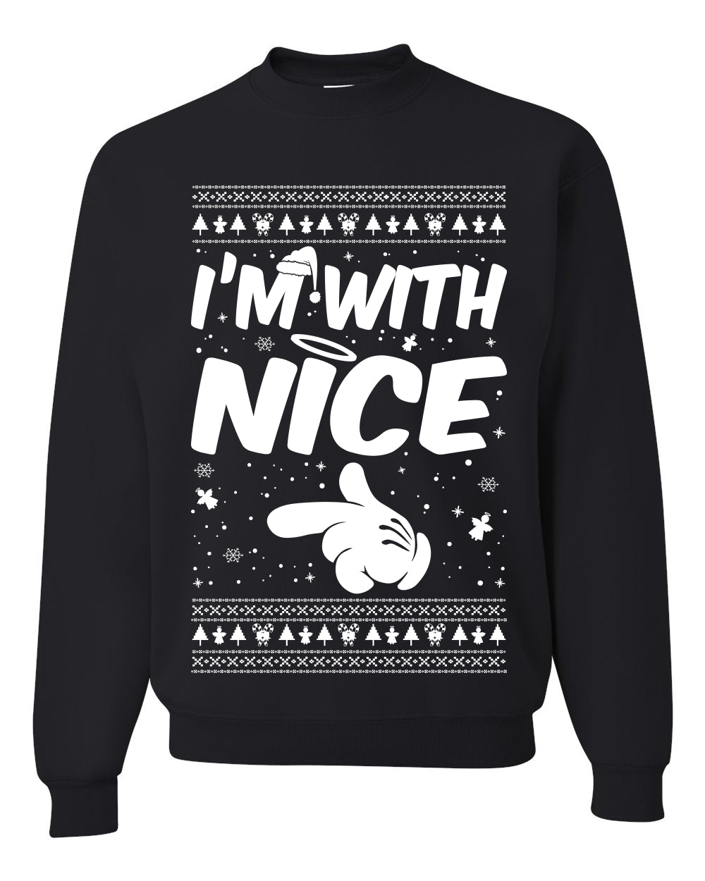 I’m With Nice Individual Couples Ugly Christmas Sweater Unisex Crewneck Graphic Sweatshirt- Best Christmas Gifts 2023