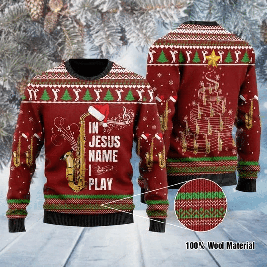 In Jesus Name I Play Ugly Sweater For Saxophone Lovers Ugly Christmas Sweater | For Men & Women | Adult | US1002- Best Christmas Gifts 2023