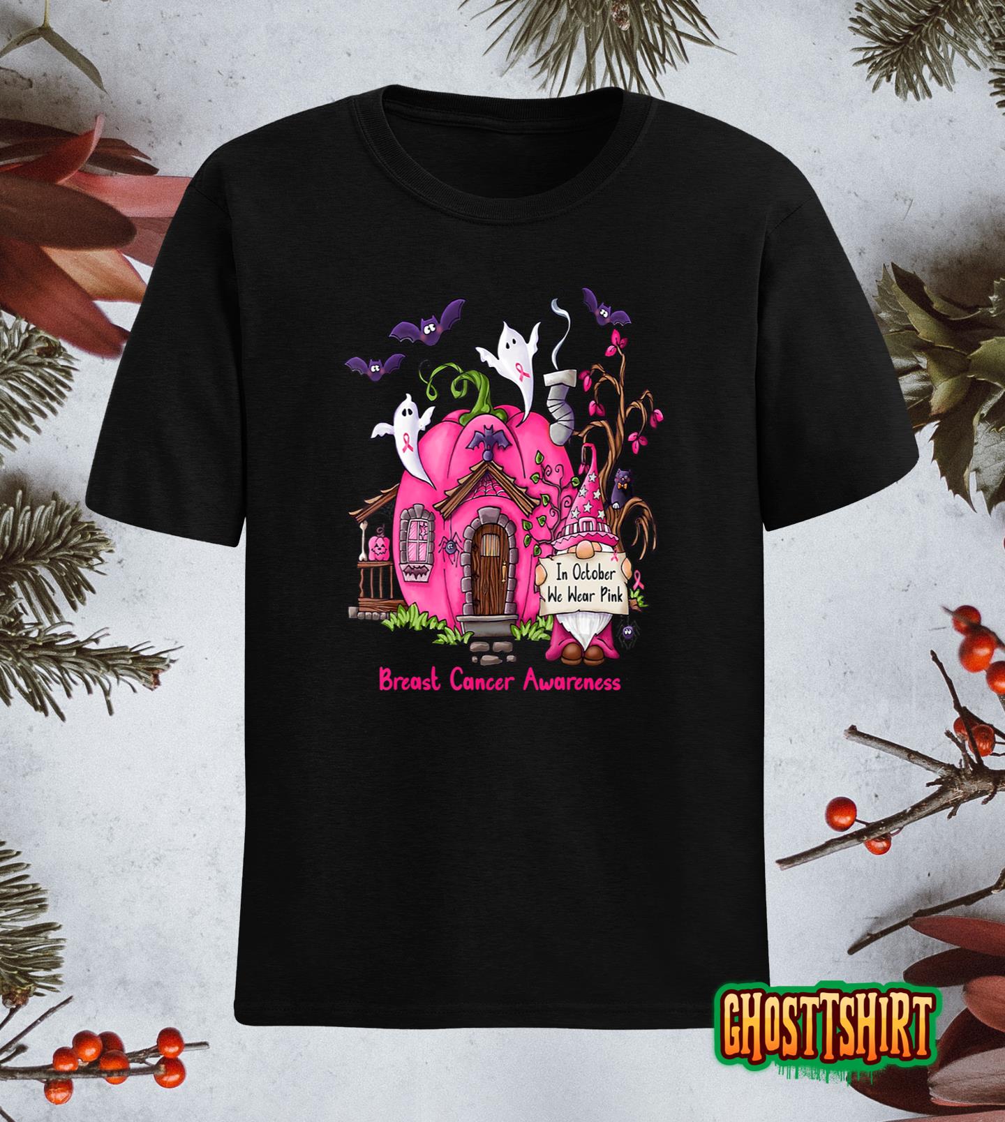 In October We Wear Pink Gnome Halloween Pumpkin – House T-Shirt