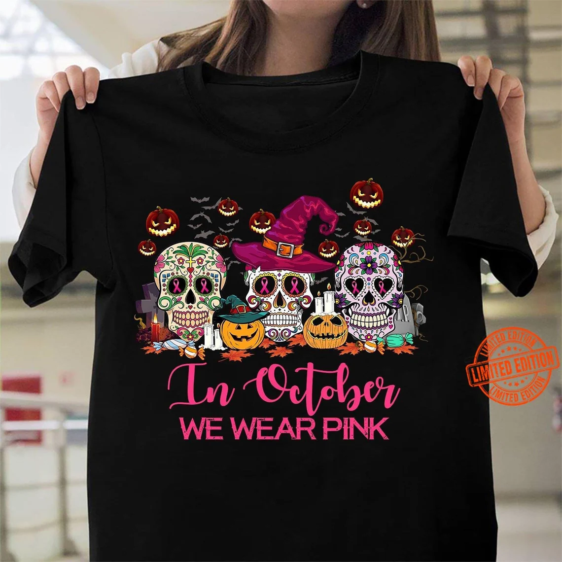 In October We Wear Pink Skulls T-Shirt