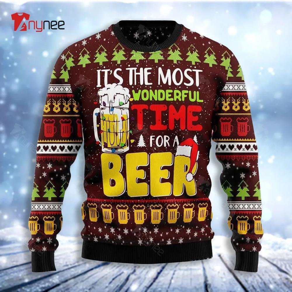 It Is The Most Wonderful Time For Beer Ugly Christmas Sweater- Best Christmas Gifts 2023