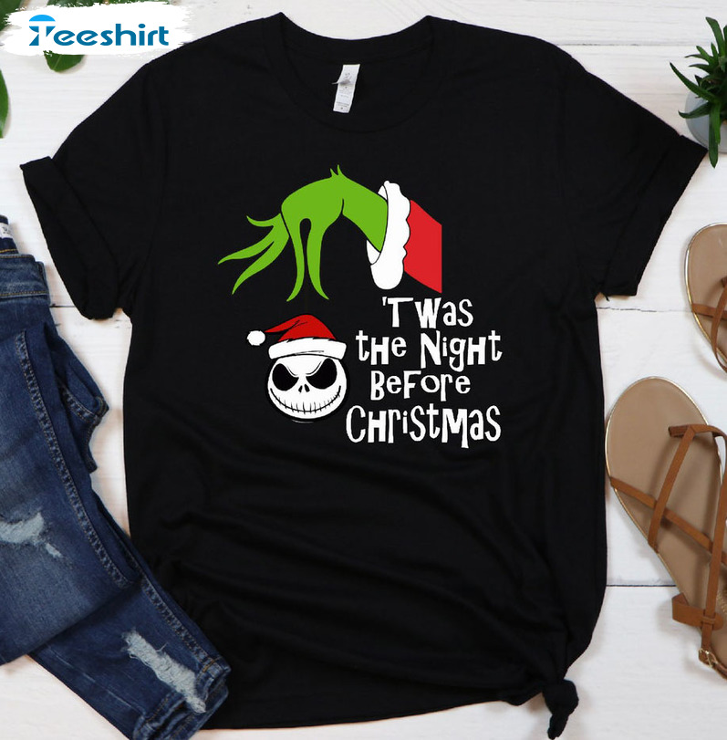 It Was The Night Before Christmas Shirt, Funny Grinch Long Sleeve Unisex Hoodie