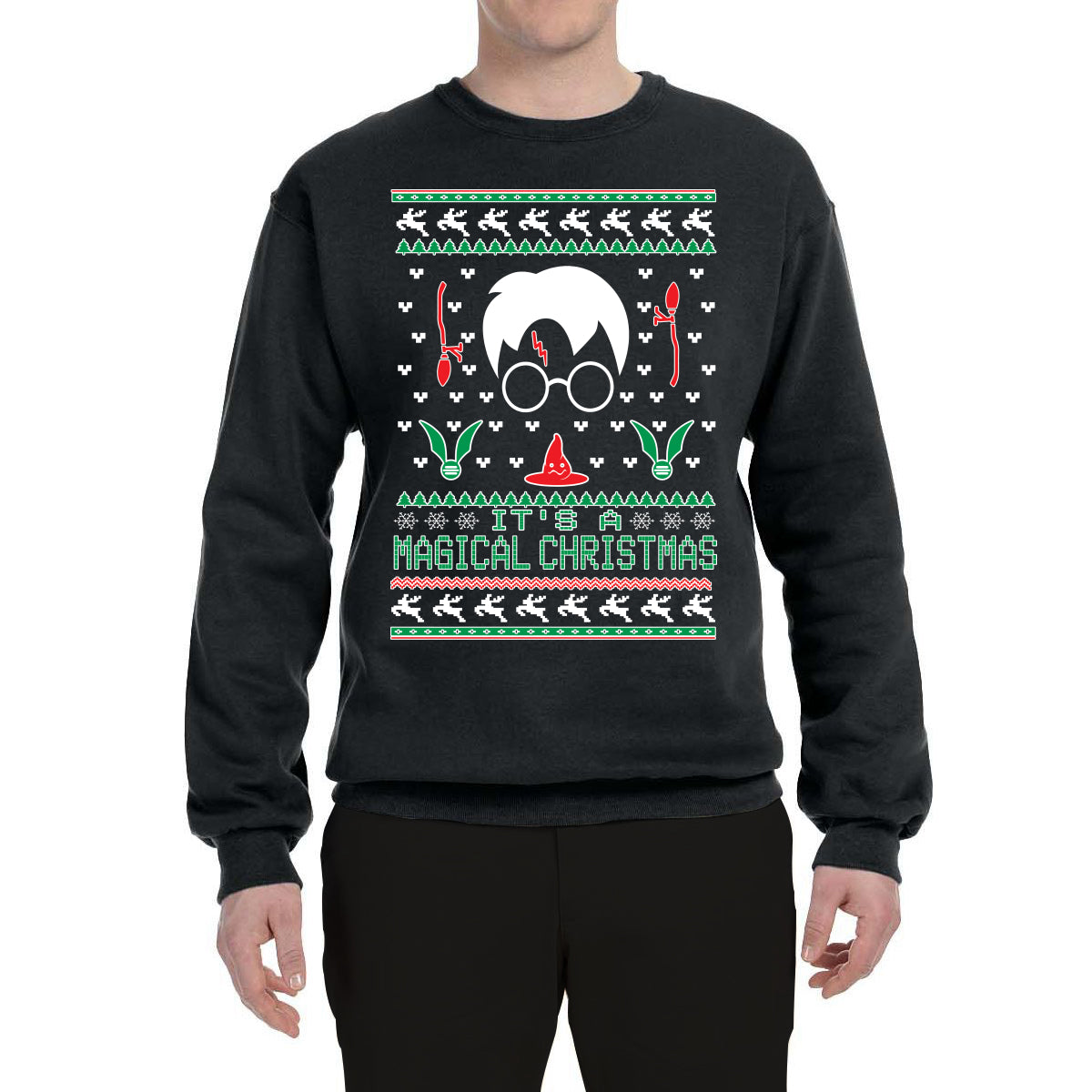 It’s a Magical Christmas | Wizard Bolt Ugly Christmas Sweater Unisex Crewneck Graphic Sweatshirt- Best Christmas Gifts 2023