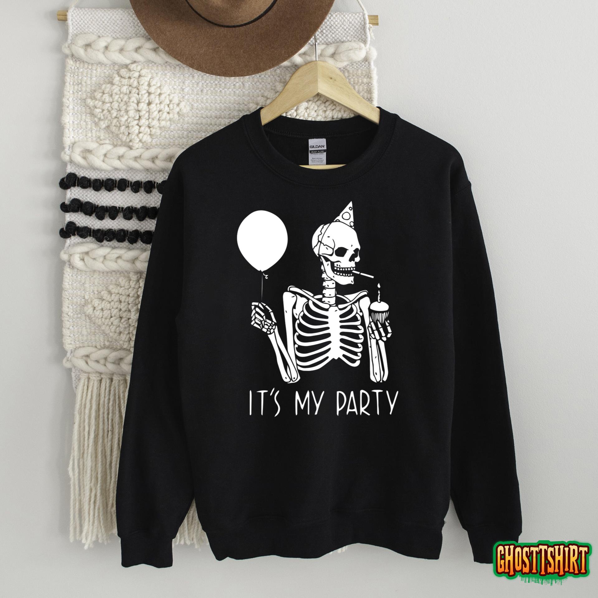 Its My Party Lazy Halloween Costume Skeleton Skull Birthday T-Shirt