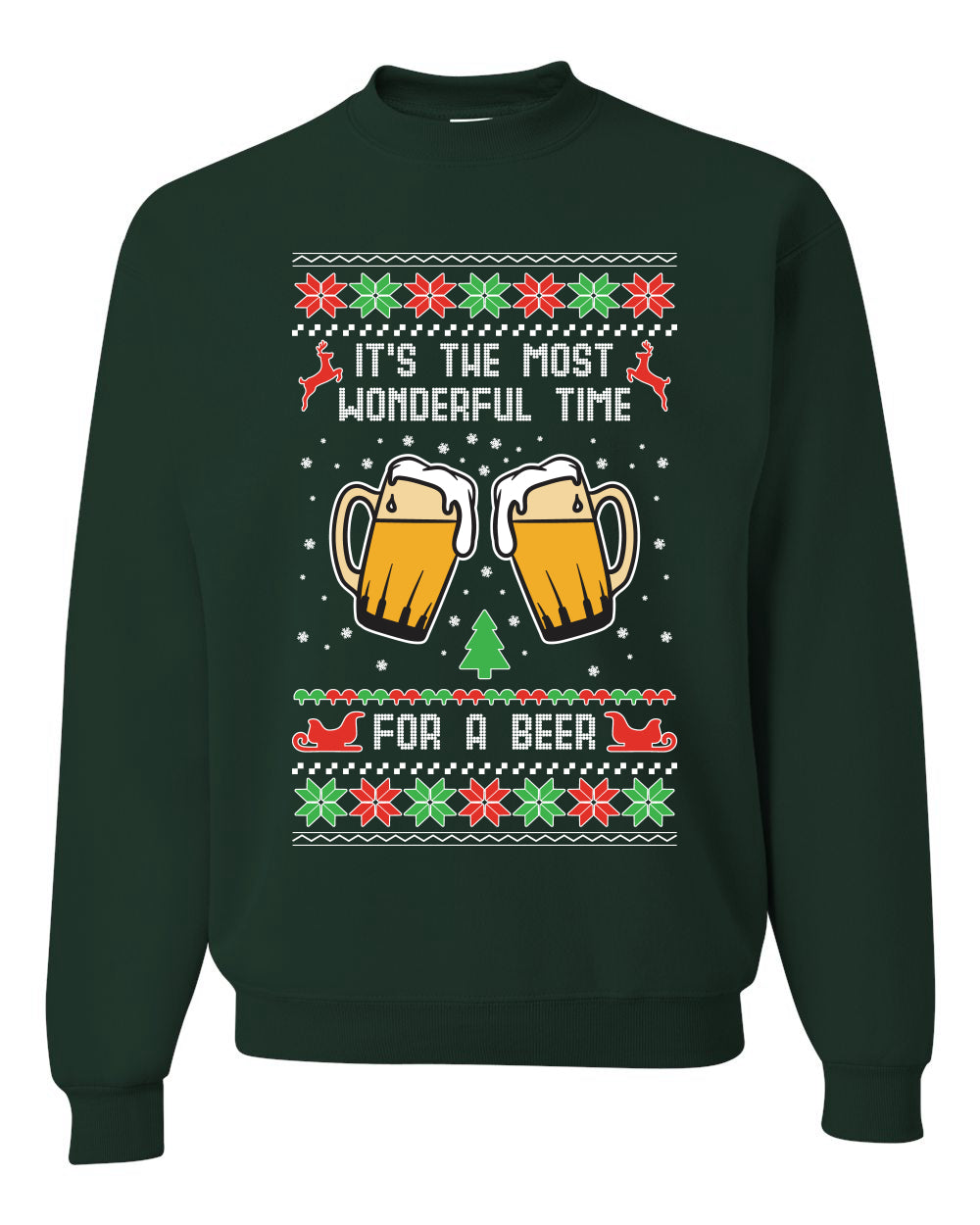 It’s The Most Wonderful Time for a Beer Merry Ugly Christmas Sweater Unisex Crewneck Graphic Sweatshirt- Best Christmas Gifts 2023