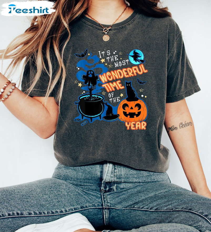 Its The Most Wonderful Time Of The Year Halloween Shirt, Black Cat Halloween Crewneck Unisex T-shirt