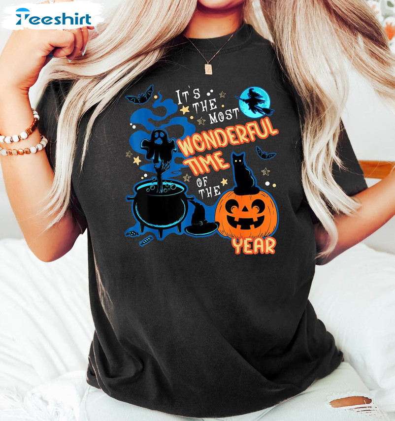 Its The Most Wonderful Time Of The Year Halloween Shirt, Black Cat Halloween Crewneck Unisex T-shirt