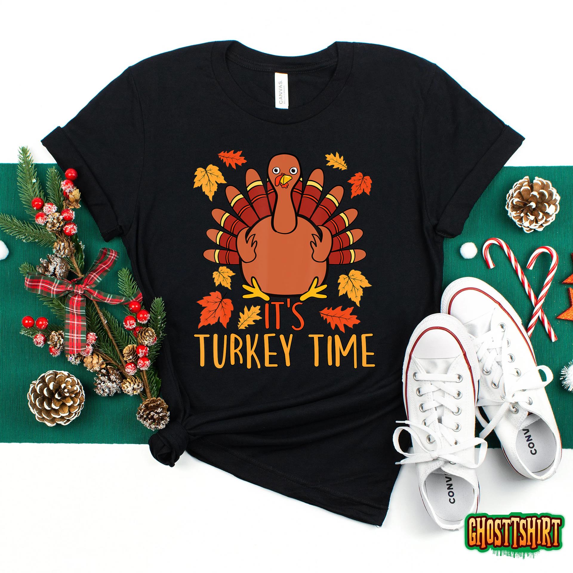 It’s Turkey Time Thanksgiving Shirt for Women Falling Leaf Sweatshirt