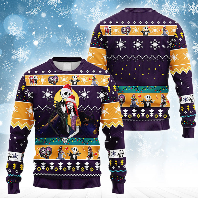 Jack And Sally In Love Nightmare Before Christmas Ugly Sweater – Best Christmas Gifts 2023