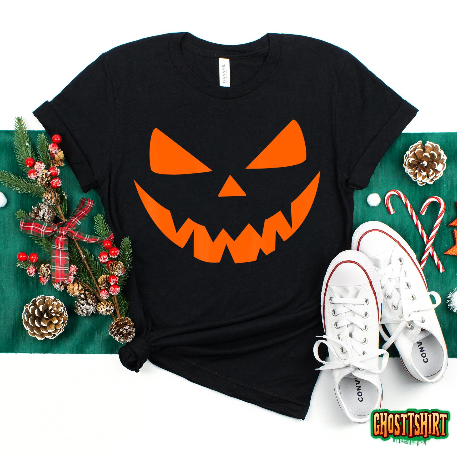 Jack O Lantern Face Pumpkin Eyelashes Halloween Costume Fun T-Shirt