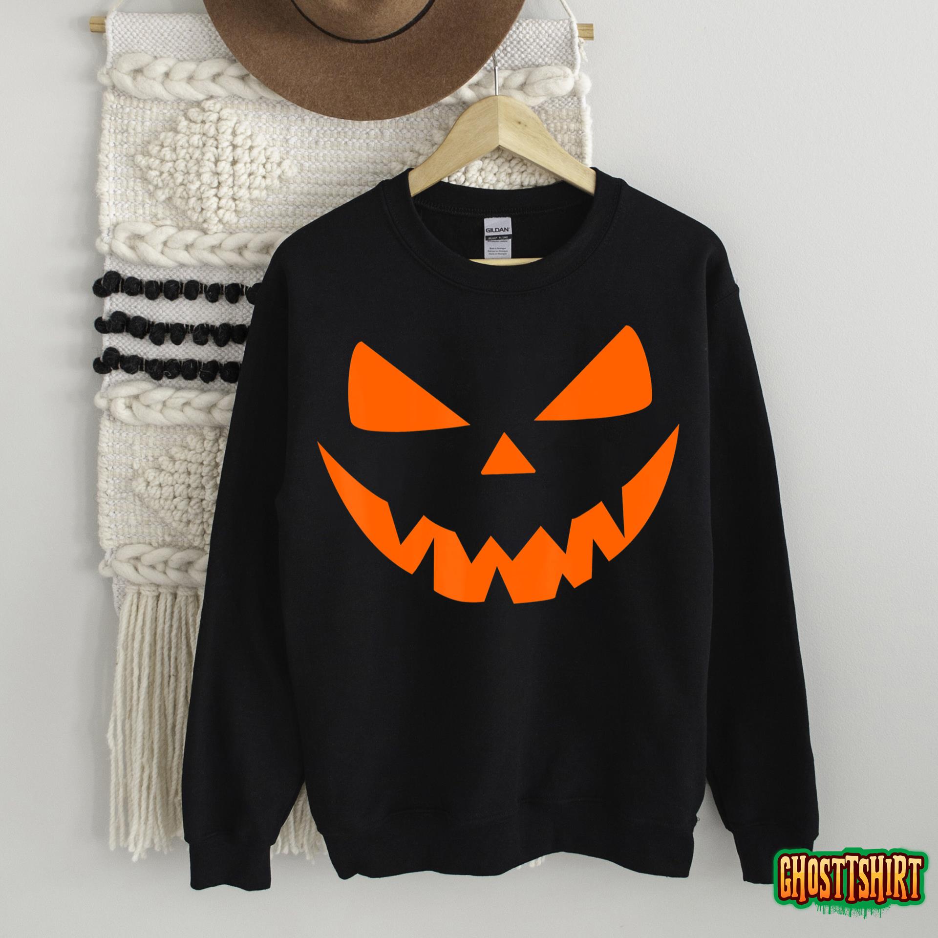 Jack O Lantern Face Pumpkin Eyelashes Halloween Costume Fun T-Shirt