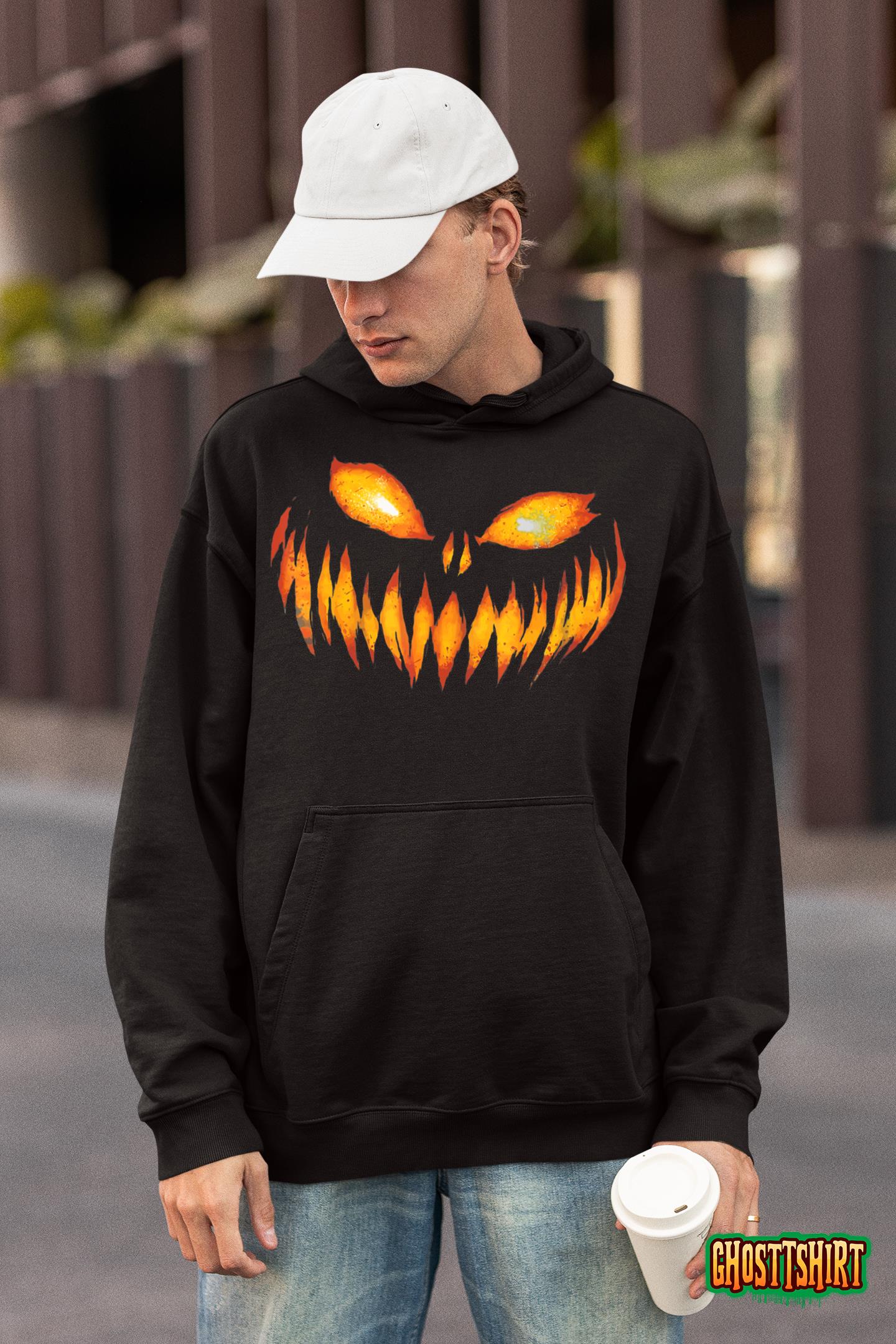 Jack O Lantern Scary Carved Pumpkin Face Halloween Costume Hoodie