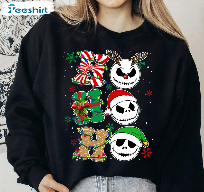 Jack Skellington Ho Ho Ho Shirt, Nightmare Before Christmas Lights Crewneck Unisex T-shirt