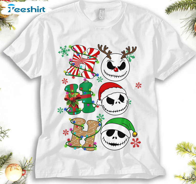 Jack Skellington Ho Ho Ho Shirt, Nightmare Before Christmas Lights Crewneck Unisex T-shirt