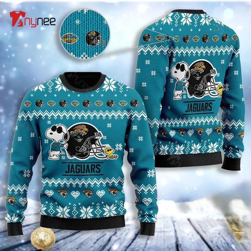 Jacksonville Jaguar Cute The Snoopy Show Football Helmet Ugly Christmas Sweater- Best Christmas Gifts 2023