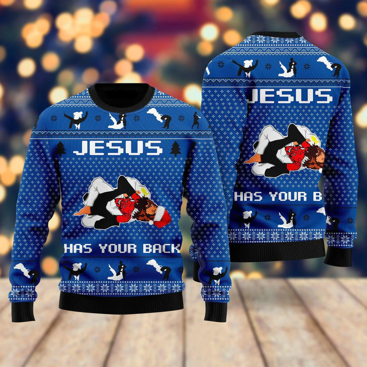 Jesus Has Your Back Jiu Jitsu Ugly Christmas Sweater | For Men & Women | Adult |- Best Christmas Gifts 2023