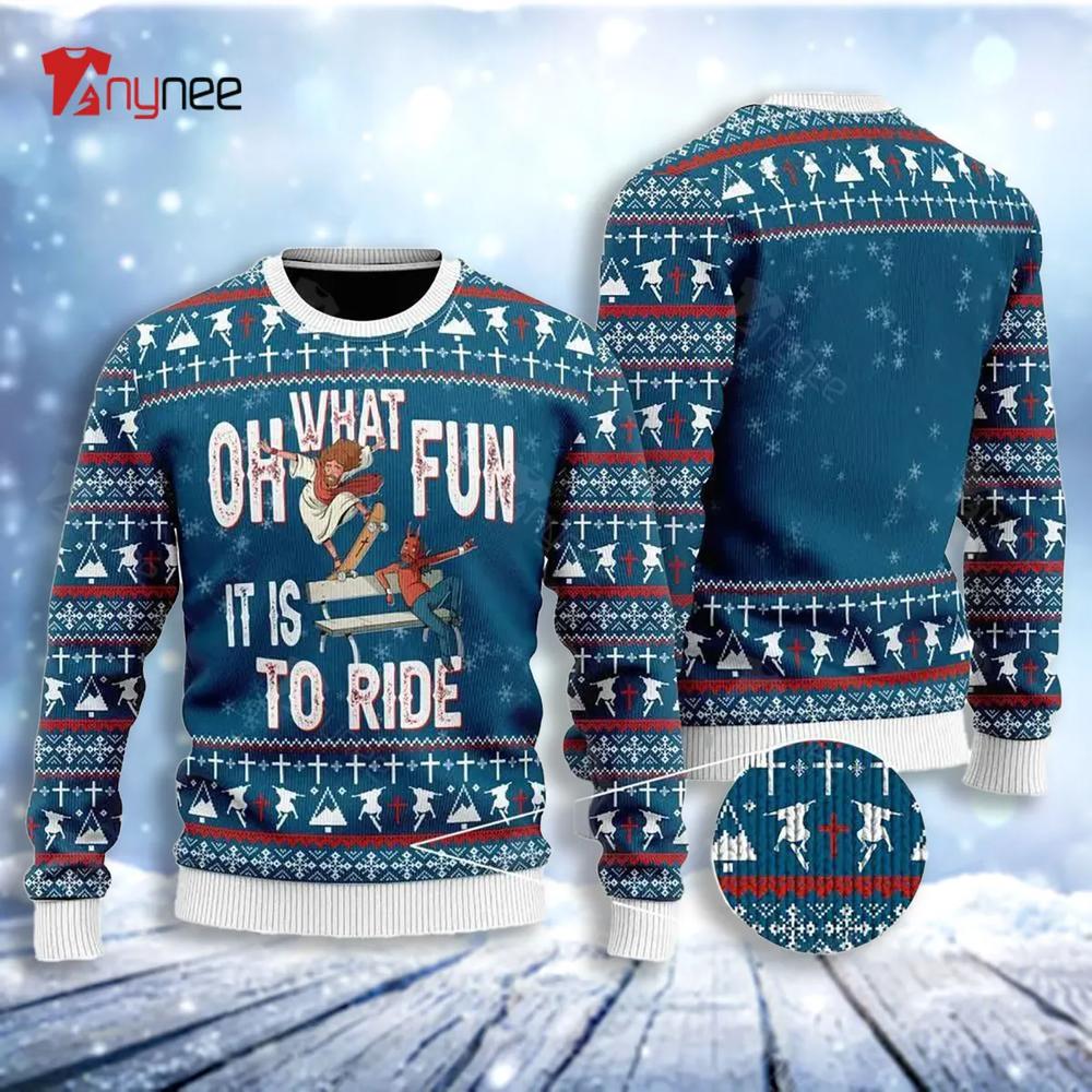 Jesus Ride Skateboarding With Satan Ugly Christmas Sweater- Best Christmas Gifts 2023